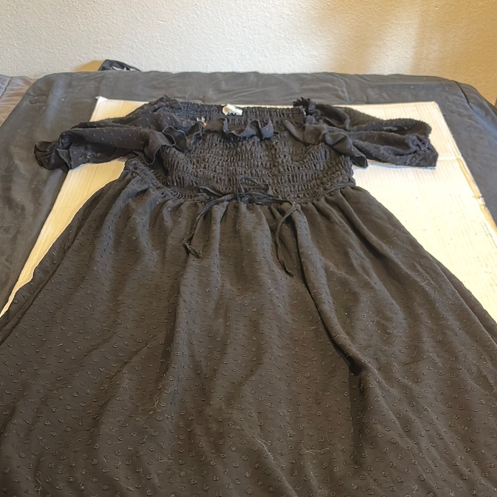 Black Smocked Midi Dress